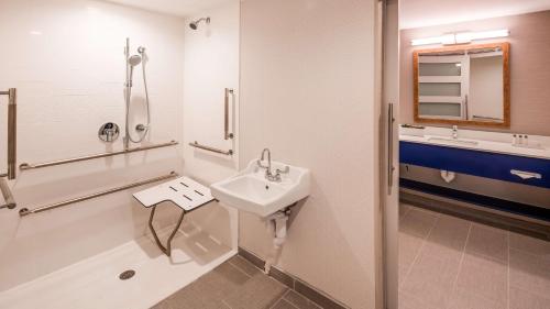 西雅茅斯Aiden by Best Western Cape Cod - West Yarmouth的一间带水槽和淋浴的浴室