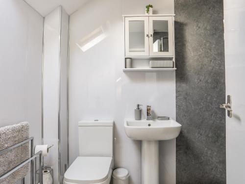 普尔赫利Hen Bost的白色的浴室设有卫生间和水槽。