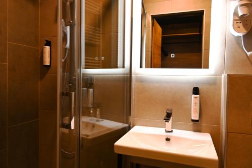 索普隆西斯达酒店的一间带水槽、淋浴和镜子的浴室