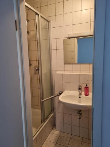 大梅灵Gasthaus Weigl的一间带水槽和淋浴的浴室