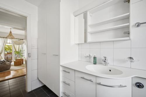 苏黎世Dohlenweg 2的白色的浴室设有水槽和镜子
