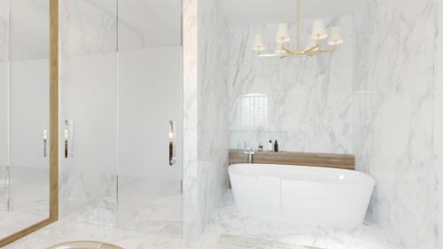 奇瓦瓦Central Hotel Boutique的白色的浴室设有浴缸和水槽。
