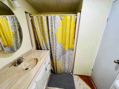 萨拉索塔Sunshine Tiny Home Pinecraft的带淋浴和盥洗盆的浴室