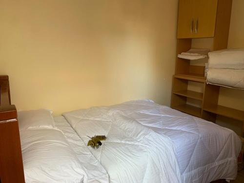 Kitengela 3 bedroom maisonette in Kitengela, Nairobi的床上躺着的蜜蜂床