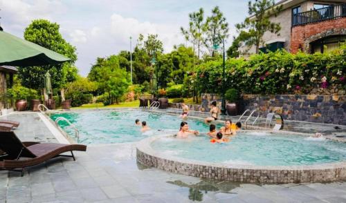三岛县An Villa Venuestay的一群人在游泳池玩耍