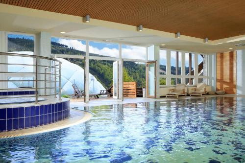 哈拉霍夫OREA Resort Sklář Harrachov的大型山景游泳池