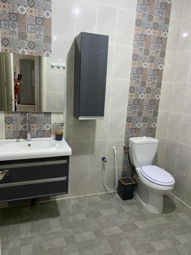 杜兹Faima的一间带卫生间、水槽和镜子的浴室