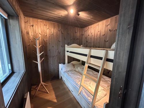NoresundNy leilighet på Norefjell - ski in/out的小木屋内带两张双层床的客房