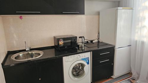 塞米伊1 комн. квартира центр的厨房配有洗衣机和水槽