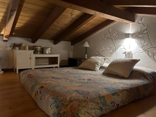 瓦拉洛蓬比亚Tiny House - Lake Maggiore -Malpensa Airport -的一间卧室配有一张大床和两个枕头