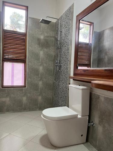 MaziziniThe Cliff 2 Bedroom Beach Apartment的一间带卫生间和淋浴的浴室