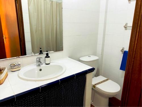 佩尼契SwordFish Casa da Luz的一间带水槽、卫生间和镜子的浴室