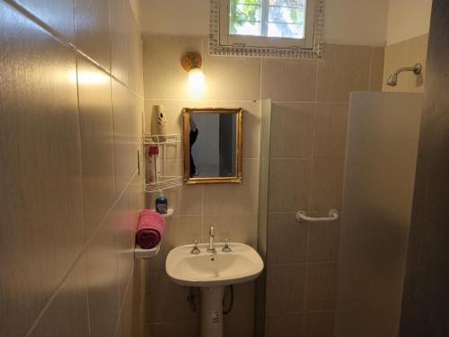 圣拉斐尔Belen的一间带水槽和镜子的小浴室