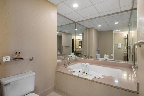 AntiochAntioch Hotel & Suites的一间带水槽和大镜子的浴室
