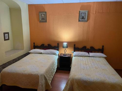 里奥班巴METROPOLITANO HOTEL的两张睡床彼此相邻,位于一个房间里