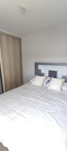 阿里卡Apartamento condominio Arica的一张带两个枕头的大白色床