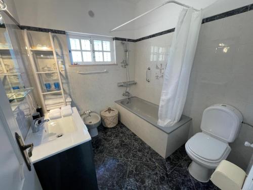 圣巴巴拉-迪内希Cabana do Monte的带浴缸、卫生间和盥洗盆的浴室