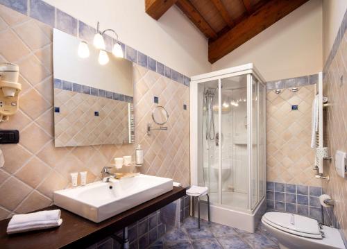 圣弗朗西斯科尔坎姆隆蒂尼贝斯特韦斯特PLUS酒店的一间带水槽、淋浴和卫生间的浴室