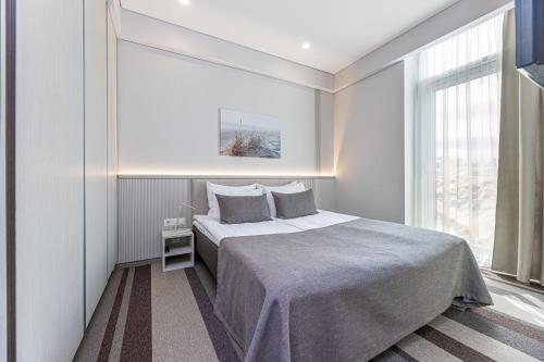 帕兰加Grand Baltic Dunes的一间卧室设有一张大床和一个窗户。