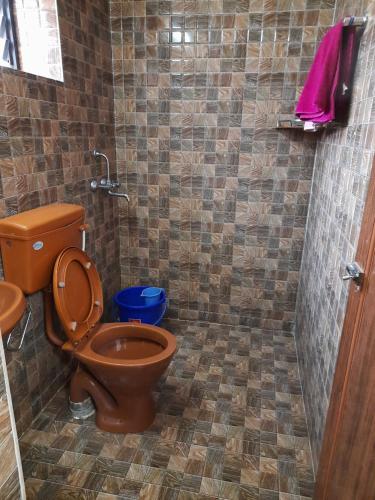 阿伯来Cherry blossom guest house的一间带棕色卫生间和淋浴的浴室