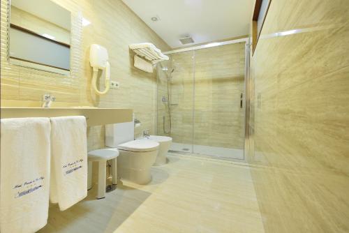 格罗韦托哈桥酒店的带淋浴、卫生间和盥洗盆的浴室