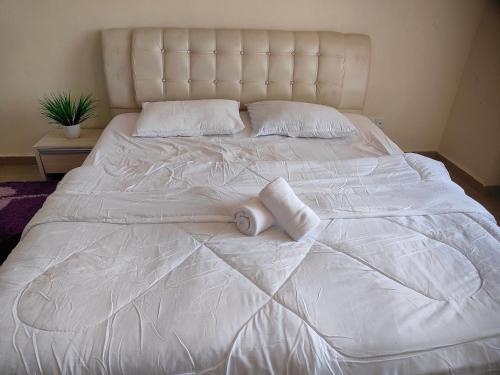 KeterehMunadibStay Private Pool的一张带两个枕头的大白色床