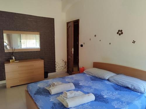 圣乔瓦尼镇La casa di Titty的一间卧室配有蓝色的床和毛巾