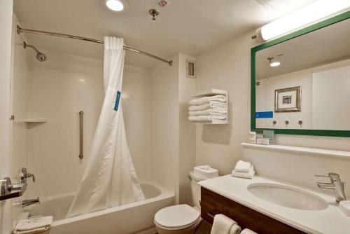奥尔巴尼奥尔巴尼狼道汉普顿酒店的带浴缸、卫生间和盥洗盆的浴室