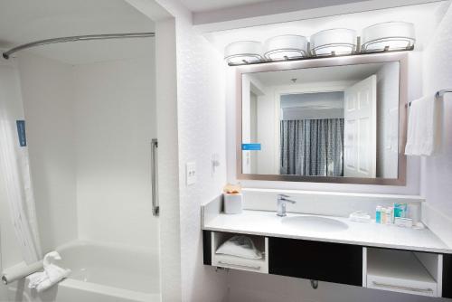 亚特兰大汉普顿酒店加亚特兰大广场套房的白色的浴室设有水槽和镜子