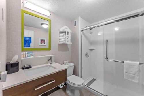 韦斯特莱克汉普顿克利夫兰西湖精品酒店 的浴室配有卫生间、盥洗盆和淋浴。