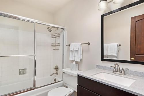 阿斯潘Timber Ridge Unit 3E的浴室配有卫生间、盥洗盆和淋浴。