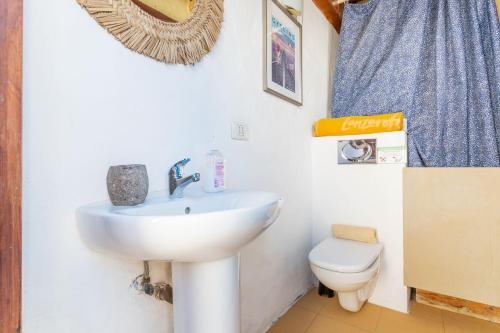 阿列塔Eco Fisherman's Seafront Cottage的一间带水槽和卫生间的浴室
