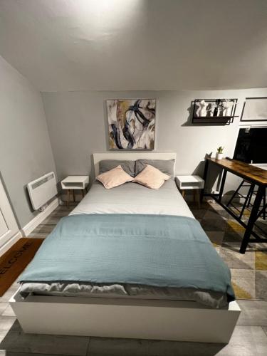 布里斯托DVM escape Flat 2的一间卧室配有一张床和一张书桌