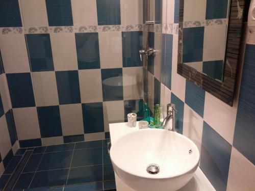 克卢日-纳波卡Camera tip economic Mozart的浴室设有白色水槽和镜子