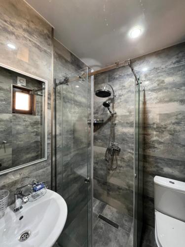 第比利斯villa with beautiful view 3的带淋浴和盥洗盆的浴室