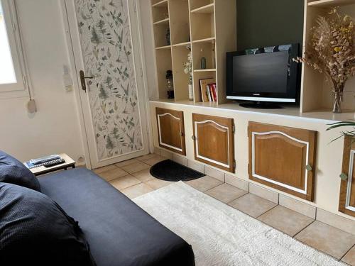 BelbeufDépendance campagne Rouennaise的带沙发和电视的客厅