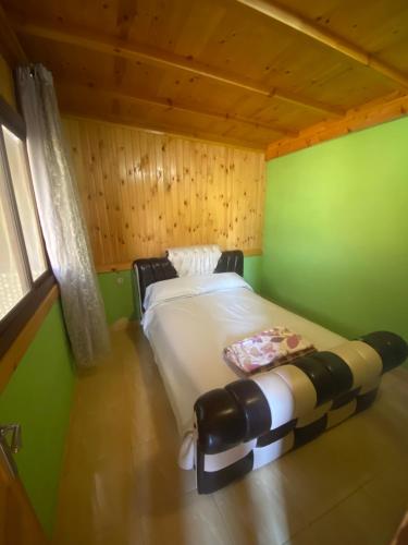 胡塞马Peñon de velez de la gomera的一间设有床铺的卧室,位于一个拥有绿色墙壁的房间