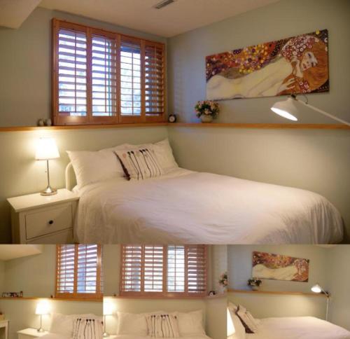 卡尔加里OFF CAMPUS UC Room的卧室两张图片,卧室配有一张床和窗户