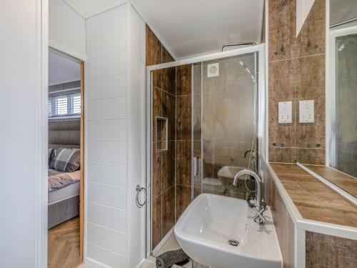 Crossway GreenBilly Goat Lodge的白色的浴室设有水槽和淋浴。