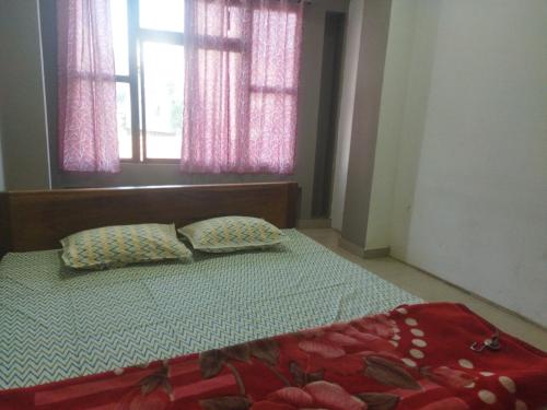 因帕尔OYO HOTEL RASU的一间卧室配有带两个枕头的床和窗户