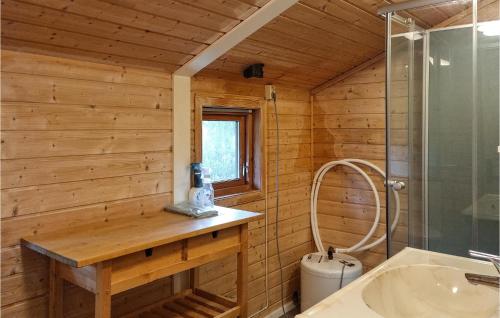法尔松3 Bedroom Cozy Home In Farsund的带浴缸、盥洗盆和卫生间的浴室