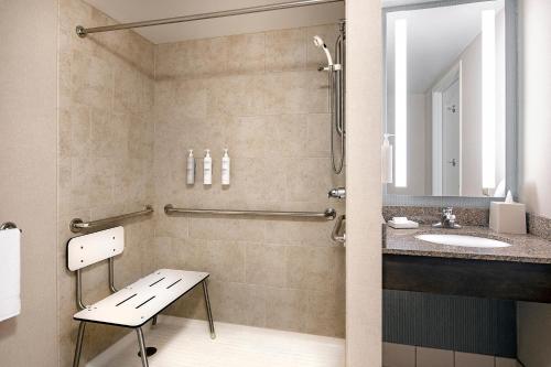 克利夫兰克利夫兰市中心希尔顿花园酒店的一间带水槽和淋浴的浴室
