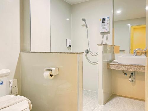 南邦椰子酒店 的一间带卫生间和水槽的浴室