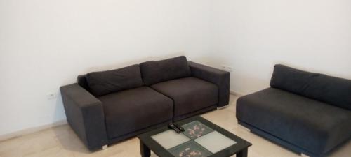 Nassene SrhiraAppartement luxeuse的带沙发和咖啡桌的客厅