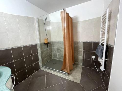MeythetLe Familial - Calme et convivial的带淋浴和浴帘的浴室