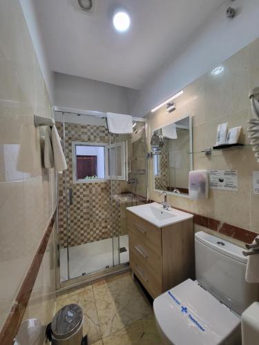 塞维利亚Casona de San Andrés的浴室配有卫生间、盥洗盆和淋浴。