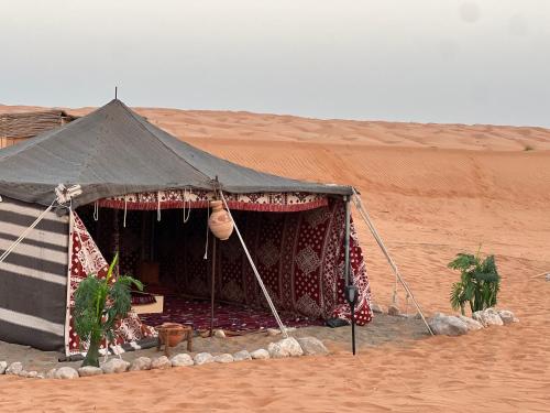 BadīyahThousand Stars Desert Camp的沙漠中的一个帐篷