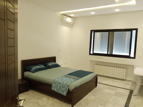 纳布勒Dar Nejib Apparts S1 S2 S3 et villa S4的一间卧室设有床、窗户和水槽