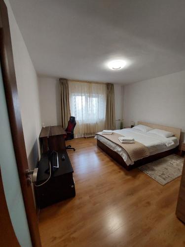 苏恰瓦Zamca residence Suceava的一间卧室配有一张床和一张书桌