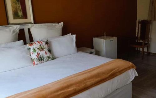 布拉瓦约Tshulu Tsha Nabe B&B的卧室配有一张带白色床单和枕头的大床。